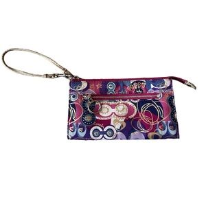 Coach Poppy Wristlet Colorful-Pink, Purple, Blue, Gold